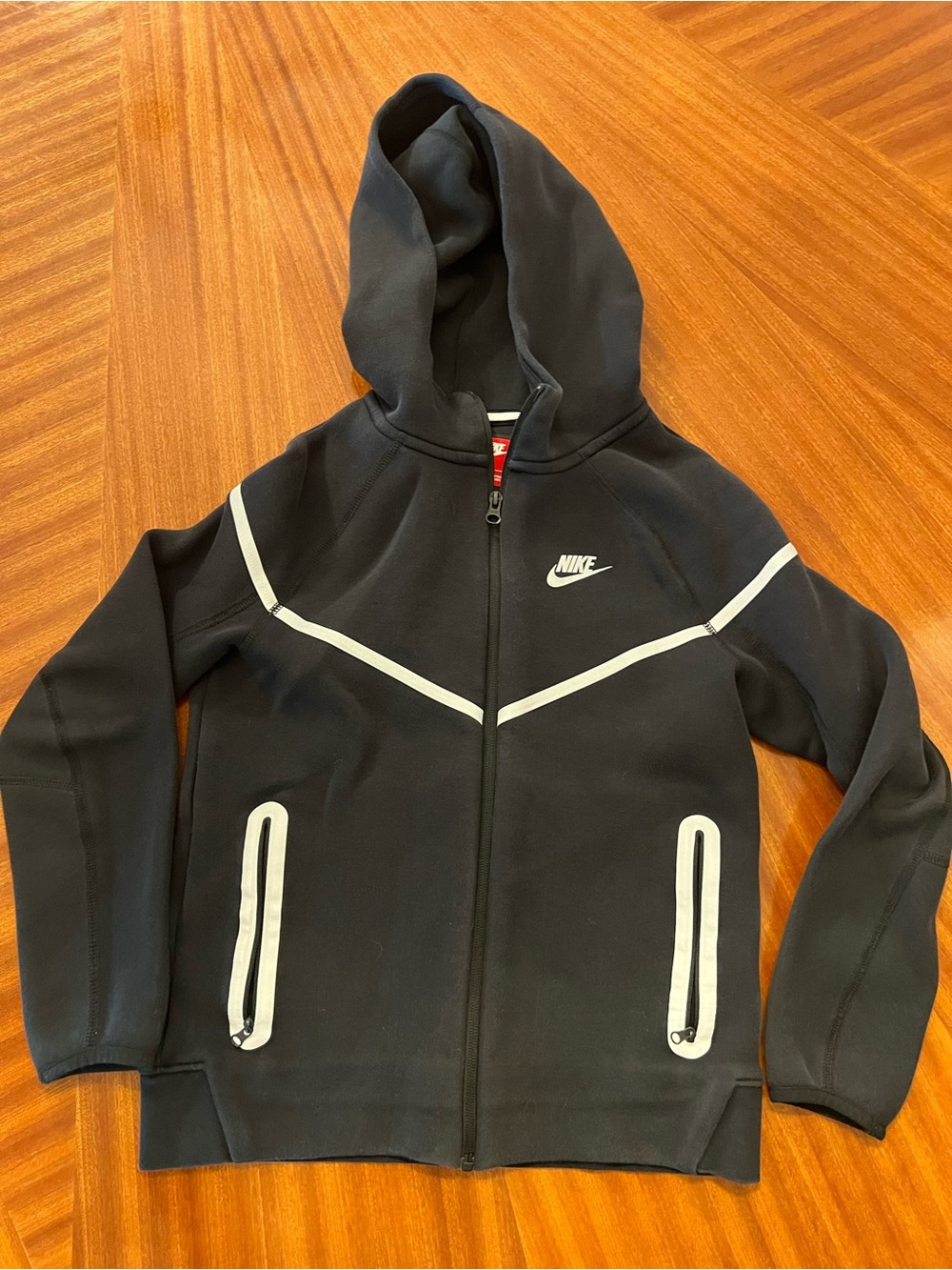Nike Kids Black Zip Hoodie with White Trim